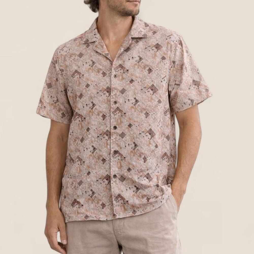 stitch note egyptian cotton geometric neutral tropical button down shirt small